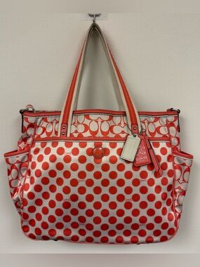COACH Peyton Dream C Polka Dot Diaper Bag Tote, White & Orange Full Set - Rare